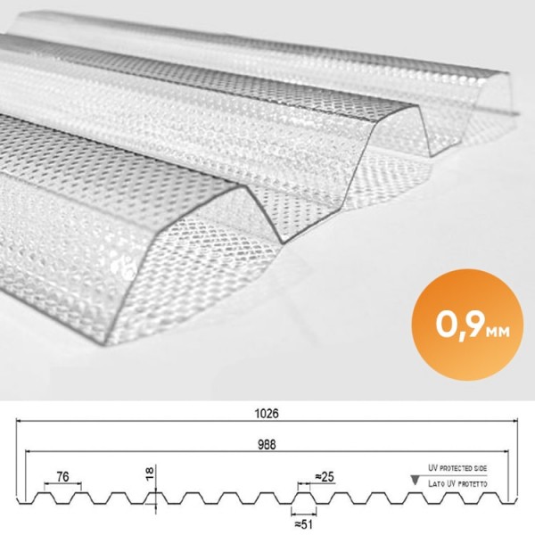 Прозорий хвилястий шифер полікарбонат 0,9 мм T76/18 прозорий призма